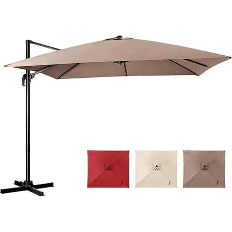 COSTWAY Sonnenschirm Φ300cm Ampelschirm, Terrassenschirm neigbar, Gartenschirm mit Kurbel & gekreuzter Basis, grosser Regenschirm Strandschirm Braun