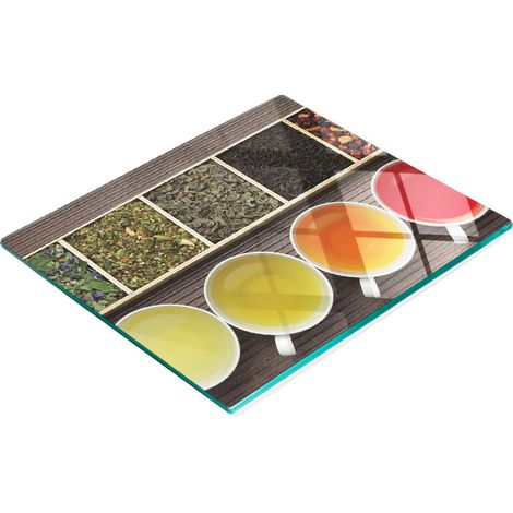 Vassoio da cucina in vetro temperato con grafica a tema tè, 60x52 cm (1/5)