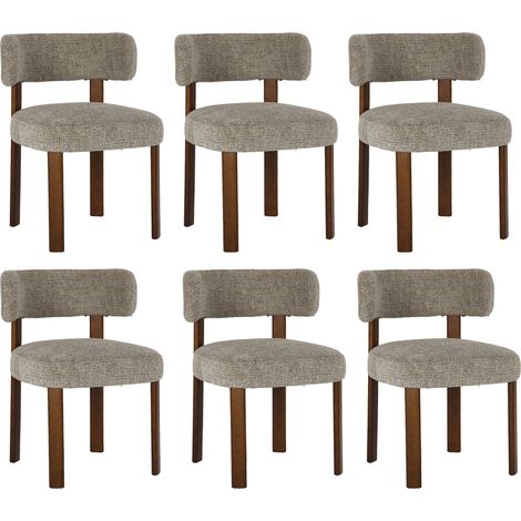 6er-Set Esszimmerstühle aus Massivholz, klares und warmes Design, abgerundete Rückenlehne für optimalen Komfort, Braun (1/5)