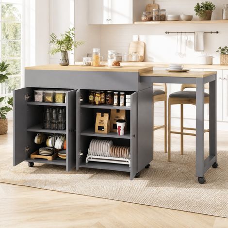 MEUBLIV Tavolo bar estensibile 117-180 x 50 x 94,6 cm grigio – con vani portaoggetti (1/5)