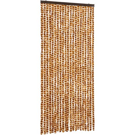 Rideau anti-mouches ocre et blanc 90x200 cm chenille
