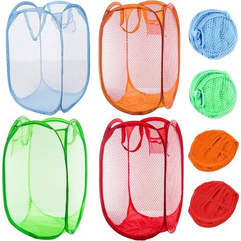 Set of 4 foldable mesh laundry baskets for bedroom, nursery, dorm room and travel (1/4)