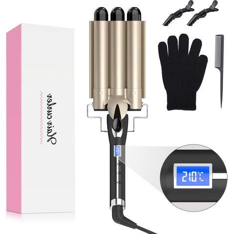 Fer à Boucler 3 Têtes 25MM, BEACH WAVES Fer a Wavy Cheveux 14 Niveaux de Temprature qui vont de 80⁰C à 210⁰C, Prêt en 30 Secondes, Revêtement en Céramique Tourmaline, Technologie IONTEC Curler (1/5)