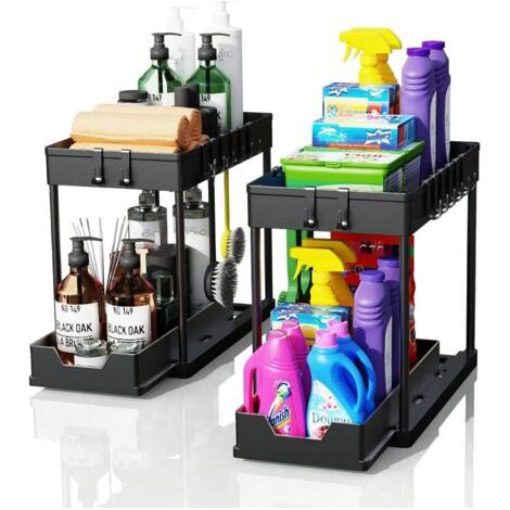2er-Set Unterschrank-Aufbewahrungssysteme – Küchenaufbewahrung und -organisation – Unterschrank-Organizer mit Auszugsschublade – Küchenaufbewahrung und -organisation, schwarz (1/4)