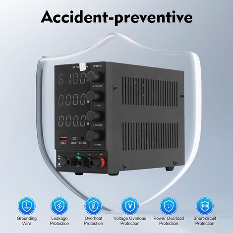 300W Alimentation de laboratoire, alimentation à découpage 4 chiffres 0-60V 0-5A DC Alimentation de laboratoire USB ajustable (DPS605U) (1/5)