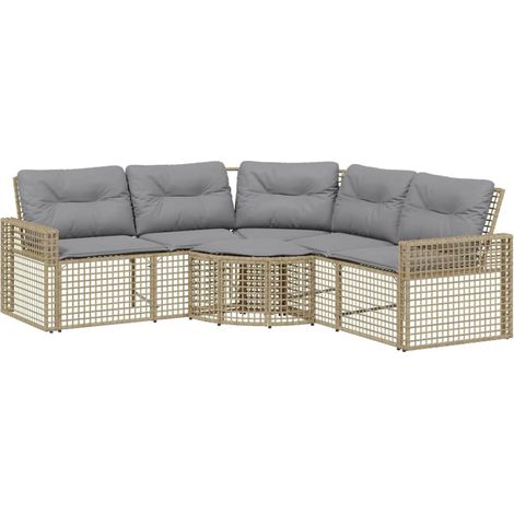 Maison Exclusive - Divano da Giardino a L con Cuscini e Pouf Beige in Polyrattan