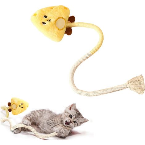 Jouet interactif pour chat en forme de fromage avec corde en coton douce et silencieuse pour le jeu et l'exercice (1/5)