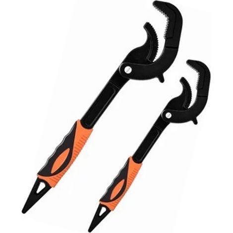 Jeu de 2 clés à tuyau autobloquantes universelles pour plomberie domestique – outils manuels avec manche antidérapant et matériau carbone haute résistance – assortiment 1 grande + 1 petite clé (1/5)