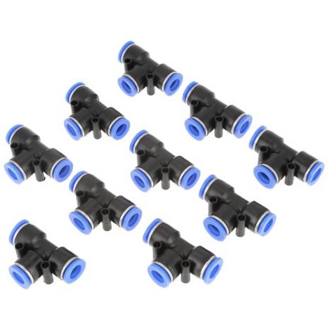 Lot de 10 raccords pneumatiques en T de 10 mm (3/8") pour conduites d'air. Raccord rapide pour tube. (1/5)