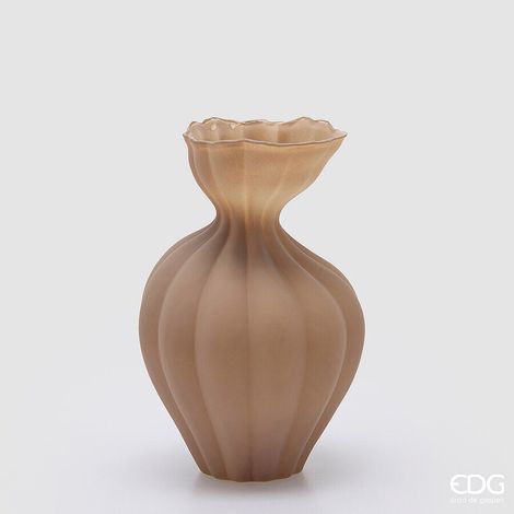 EDG Enzo De Gasperi Vaso Flow Sinuoso H 30 Cm D 19,5 Cm Waterproof Vetro Marrone Chiaro
