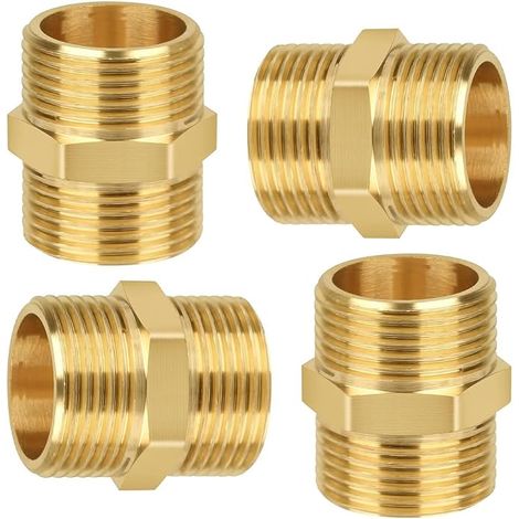 Lot de 4 Doubles G1" (diamètre 32,5 mm) en Laiton, Filetage Extérieur, Double Mamelon Hexagonal G1" AG/AG, Robustes et Inoxydables,Raccords Filetés en Laiton, Adaptés à l'eau Potable,Tuyau d'eau (1/5)