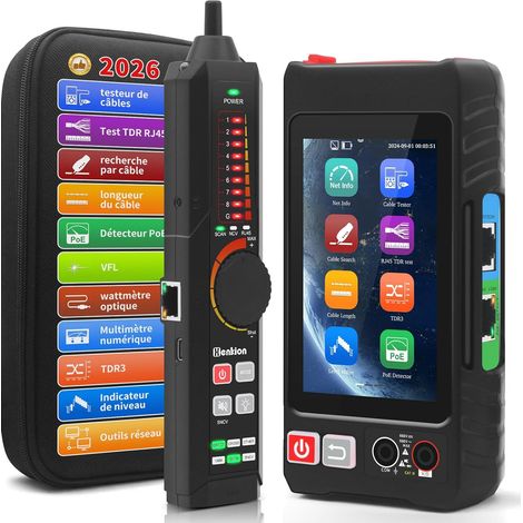 Professional RJ45 Network Cable Tester with 4" IPS Screen, Rechargeable Ethernet Tester, Network Tools, PoE++ Detection, Digital Multi-Meter, OPM, Cable Length Meter, TDR, NCV, Level Meter (1/5)