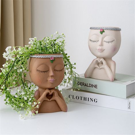 Pot de Fleurs Visage en Résine - Jardinière Tête pour Plantes Intérieur Extérieur, Pot à Succulentes avec Trou de Drainage, Statue Décorative pour Maison (1/5)