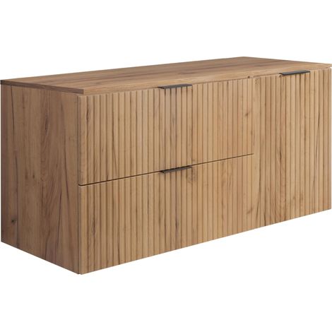 Set da bagno: mobile con cassetti e mobile con ante 57×46×120 cm, colore: Rovere Craft, maniglia nera (1/5)