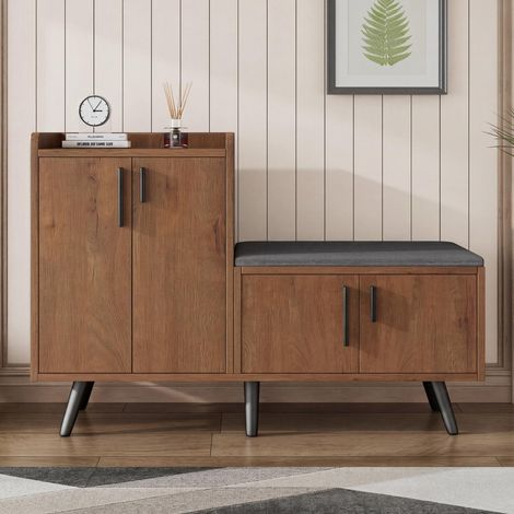 Mueble zapatero 120x34x82,8 cm - armario para zapatos de entrada con 4 puertas y tiradores metálicos asimétricos - organizador de almacenamiento moderno de madera - natural (1/5)
