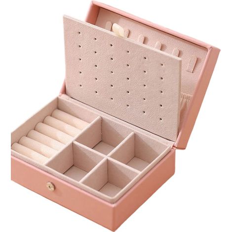 Boite A Bijoux De Voyage - Boite De Rangement Double Couche En Cuir Pu Et Velours - Pour Boucles D Oreilles Anneaux Colliers Bracelets - 1 Pièce (1/5)