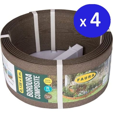 Lot de 4 Bordure composite marron foncé 0,135 x 5 mètres d'une épaisseur de 4,5 mm, idéale pour les jardins