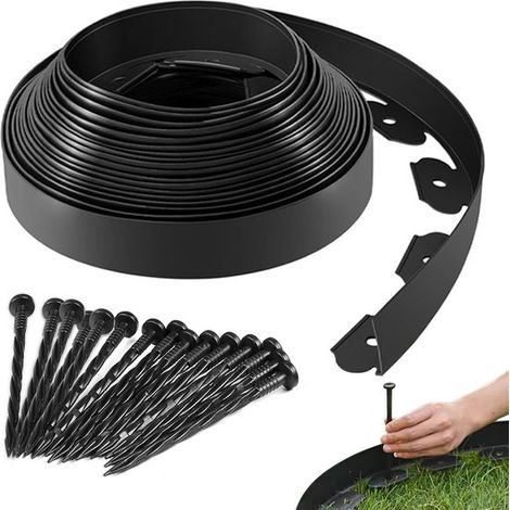 Bordure de jardin en L - 5 mètres de long - 5 cm de haut - 15 piquets de fixation - barrière anti-racines - bordure de retenue de terre - sépare la pelouse et les pierres (1/5)