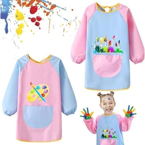 Tablier enfant pour peinture et cuisine - Blouse peinture - Manches longues - Blanc (1/4)