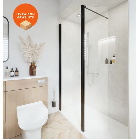 Paroi de Douche AKW LevelBest 800x1900mm avec Paroi Segment Pivotante 180° L400mm en Aluminium Noir Mat - 27018BK (1/5)