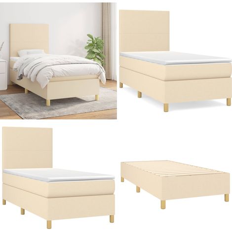 Sommier à lattes de lit avec matelas Crème 80x200 cm Tissu - Lit Plateforme - Lit Double - Literie - Matelas À Ressorts Ensachés - Têtière Ajustable - Home & Living (1/5)