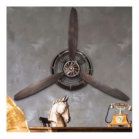 Metal Wall Decor for Living Room Wall Decor 3D Propeller for Kitchen Bedroom Hallway Retro Wall Sculptures Black (1/5)