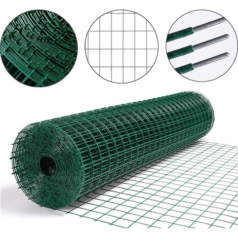 Hot Dipped Galvanized Wire Fence 90CM X 25M (3FTX82FT) Green PVC Coated Wire Fencing 100mm x 75mm ( 4"x 3") Hole Size 2mm ( 0.08") Wire Diameter Garden Fencing Roll Rust-proof and Corrosion Protection