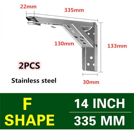 (14 pouces en acier inoxydable) 2 supports d'angle triangulaires pliables et réglables pour fixation murale, banc, table, étagère, meubles, quincaillerie de support robuste (1/5)