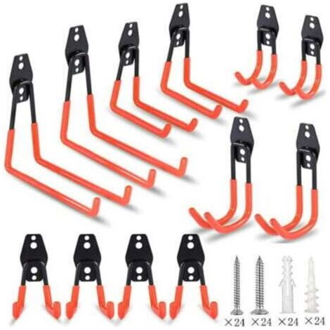Garagenhaken, 12er-Set robuste Wandhaken mit rutschfester Beschichtung, quadratische Haken, für Schaufeln, Fahrräder, Werkzeuge, Seile, Rasenmäher und mehr (1/4)