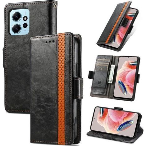 Étui Xiaomi Redmi Note 12 4G Housse de protection professionnelle de haute qualité Étui en cuir PU rétro - Noir