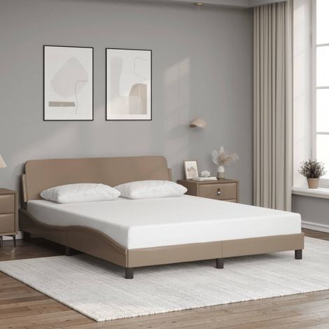 Vidaxl – Cadre de lit 160x200 cm similicuir cappuccino – Tête de lit moderne – Lattes en contreplaqué pour soutien optimal – Design élégant (1/5)