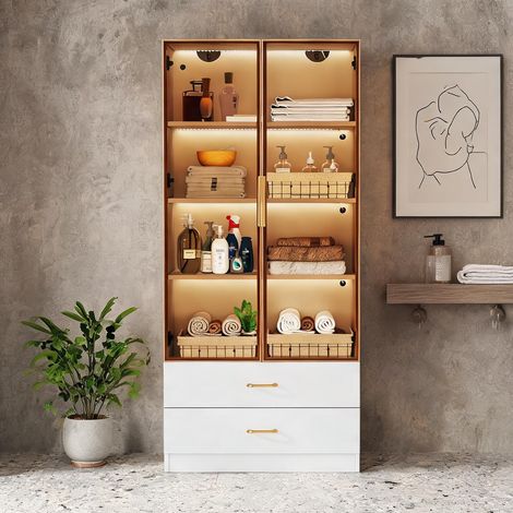Colonne de salle de bain blanche en MDF 75 x 34.5 x 170 cm (1/5)
