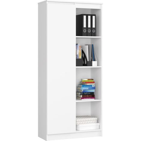 Büroregal AKORD R80 mit verschließbaren Tür Weiß 80 cm Tür 8 Ebenen B80 x H180 x T35 cm (1/5)