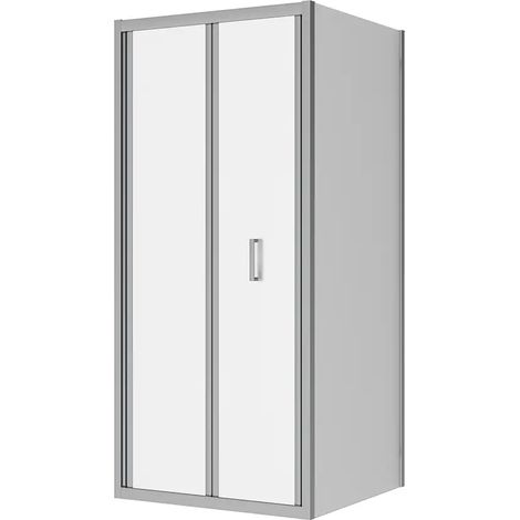 Cabine de douche 90x100 cm Cabine de douche angulaire Ouverture livre avec paroi fixe Profilés aluminium Chrome Verre opaque 6mm h190 - Réversible Mod. Capri