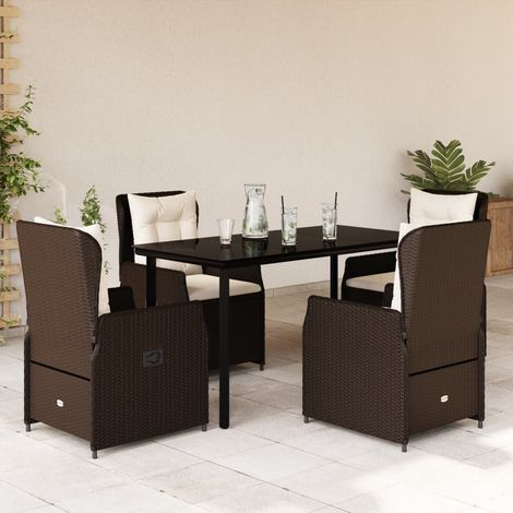 Ensemble repas de jardin 5 pièces en poly rotin, table noire, chaises marron, coussins crème, 65.2kg - PANGIVO (1/5)