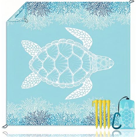 Alfombra de playa XXL grande e impermeable,lona de playa repelente de arena,manta de picnic con 4 esquinas de fijación,ultraligera para acampar (1/2)