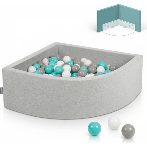 Piscine à balles triangulaire sèche KiddyMoon 7 cm gris clair : blanc-gris-turquoise clair 90 x 30 cm / 200 balles en mousse (1/5)