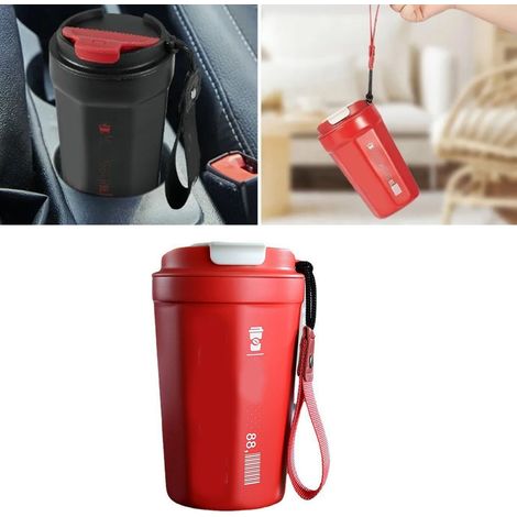 Mug isotherme 390 ml, rouge, en acier inoxydable, idéal pour le camping, la maison, l'école, le bureau et les activités de plein air. Maintient les boissons chaudes et froides. (1/5)