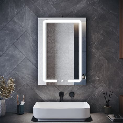 SONNI Badspiegel Spiegelschrank mit LED Beleuchtung Vergrößerungsspiegel und 3 Einstellbare Lichtfarben, Einzeltür 500x700 mm