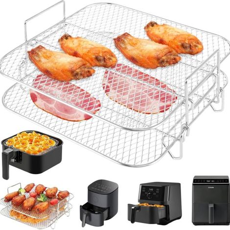 Ensemble de deux moules à gâteaux pour friteuse à air : rond de 20 cm, épais, résistant aux hautes températures, convient pour la confection de gâteaux et de pizzas, panier manuel. (1/4)