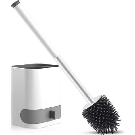 ZOLGINAH Brosse WC suspendue avec poils en silicone Avec support amovible, pincette cachée, crochet adhésif pour salle de bain ou WC d'invités