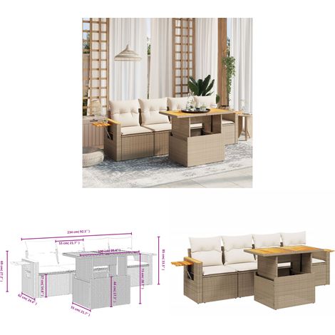 5-tlg. Garten-Sofagarnitur mit Kissen Beige Poly Rattan - Gartenmöbel Set - PE-Rattan Möbel - Outdoor Lounge - Sofasatz - Gartenlounge - Home & Living (1/3)