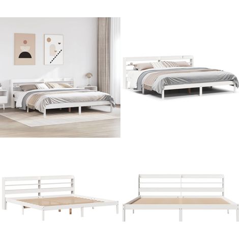 Giroletto senza Materasso Bianco 200x200 cm Legno Massello Pino - Letto con testiera autoportante - Letto in legno massello
