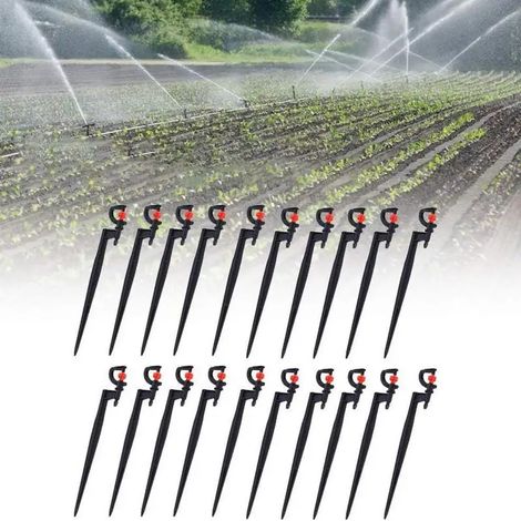 (JR10) Goutteurs d'irrigation goutte à goutte 10/20X avec piquet, système d'arrosage rotatif à 360° pour plantes, cours et pelouses (1/5)