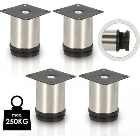 4x Möbelfüße, Stahlmöbelfüße, XU, Edelstahl, 40 mm Durchmesser, 80 mm Höhe, Schwarz, höhenverstellbar - KZQ (1/4)