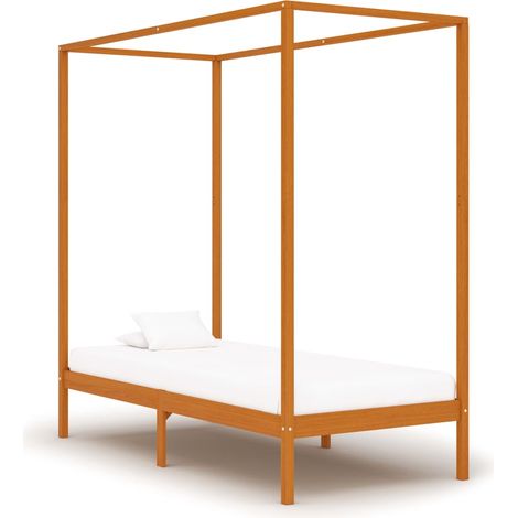 Himmelbett-Gestell Honigbraun Massivholz Kiefer 100 x 200 cm