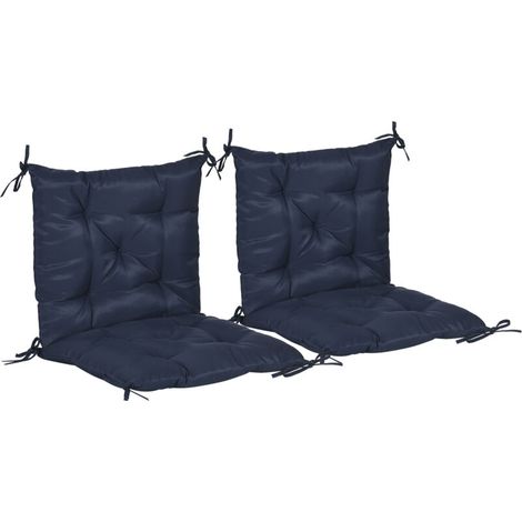 Lot de 2 coussins d'assise, 98 x 50 cm, avec attaches, revêtement en tissu, 8 cm d'épaisseur, bleu foncé