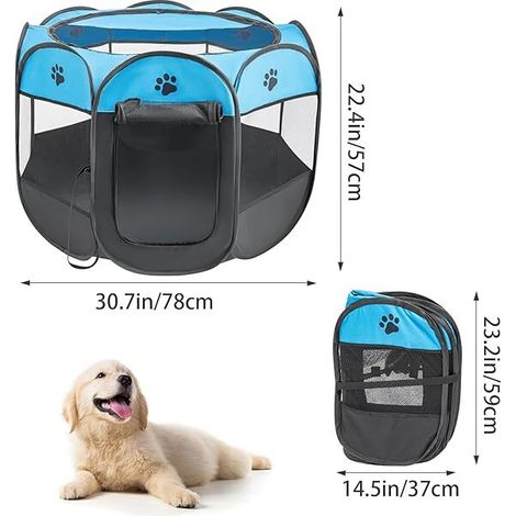 Portable Pet Playpen Puppy Playpen Pet Dog Cat Playpen Cage Crate Soft Fabric Foldable Pet Indoor Outdoor for Rabbit Hamster Guinea Pig (Blue, 74 74 43cm) (1/5)