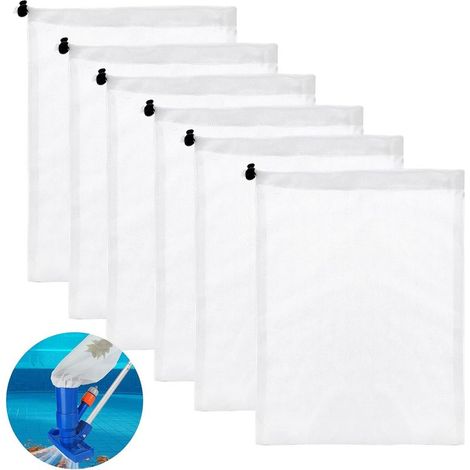 Sacs filtrants pour aspirateur de piscine (paquet de 6), sacs en filet pour aspirateur de piscine, collecteur de feuilles, sacs filtrants à mailles fines pour capturer les petits débris de feuilles. (1/5)