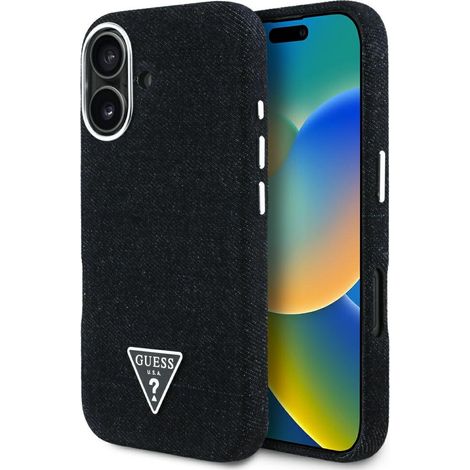 Funda Guess Denim Triangle Logo MagSafe para iPhone 16 negra (1/5)